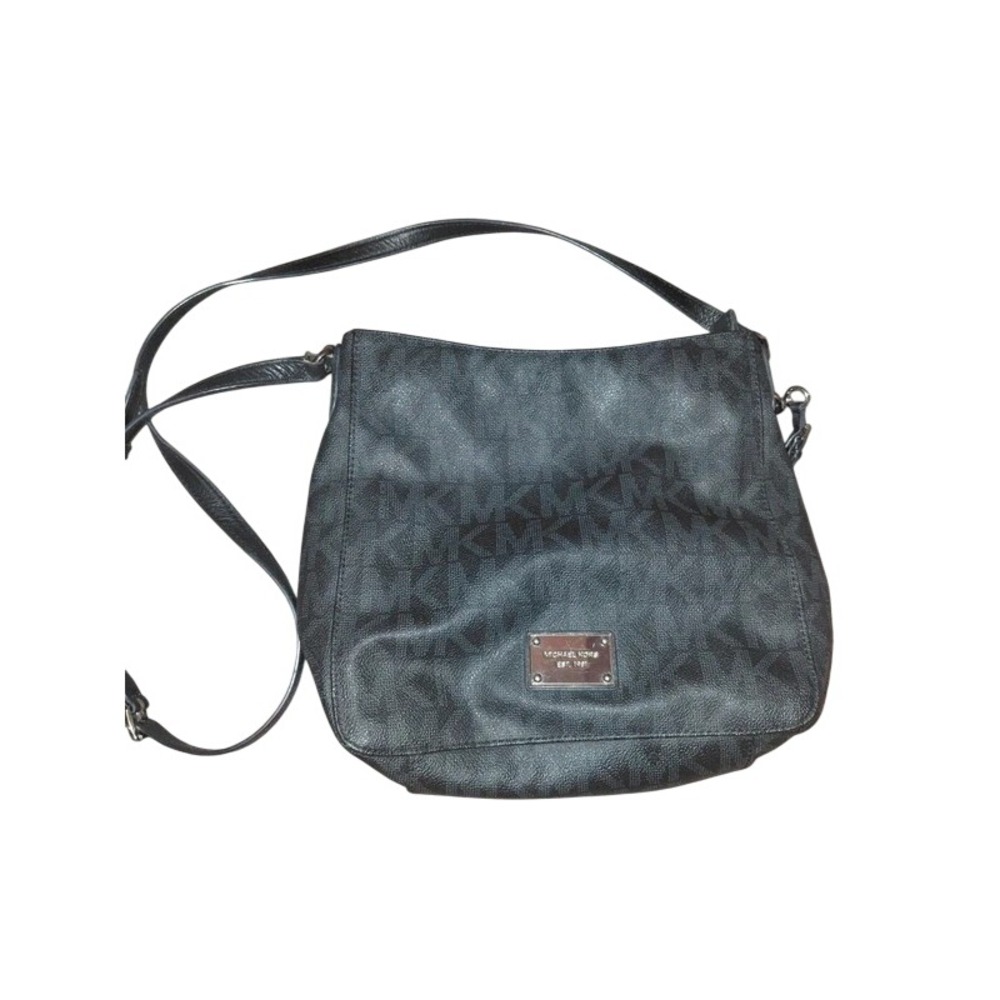 Michael Kors Black Monogram Logo Crossbody Bag Silver Tone Hardware Messenger